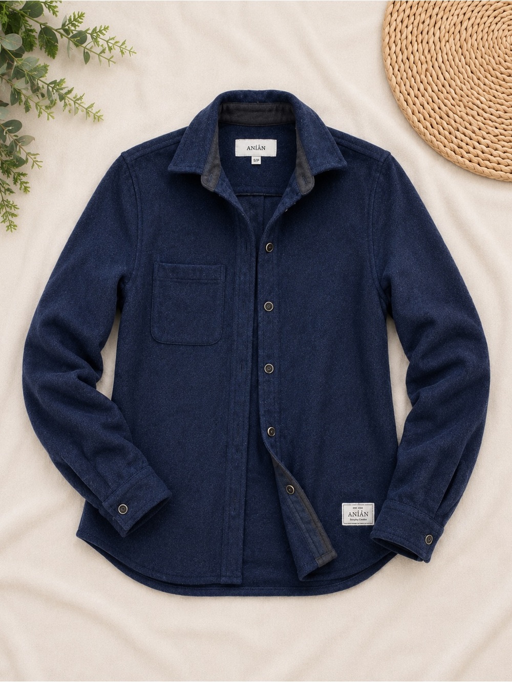 ANIAN Wool Blend Shacket Navy Button Front Overshirt Jacket Small